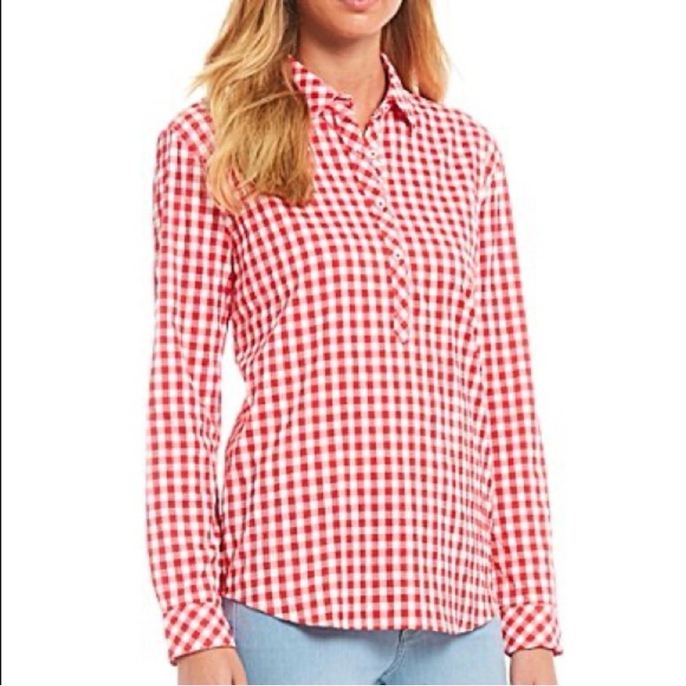 Southern Tide Long-Sleeve Hadley Intercoastal Gameday Red Gingham Shirt Medium